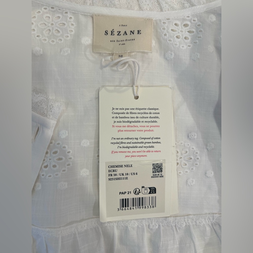Sezane White Eyelet Ruffle Wrap Blouse - Picture 8 of 8